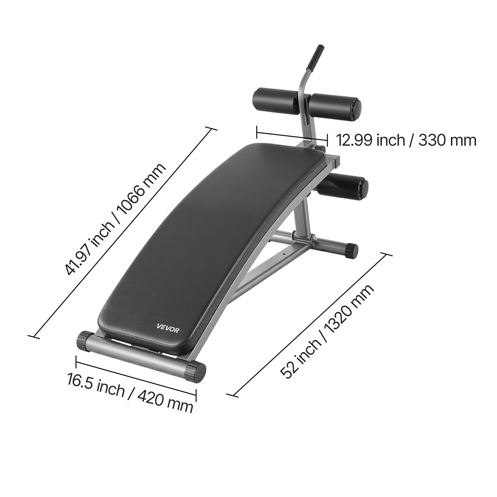 VEVOR Sit Up Bench, Curved Decline Ab Bench with Reverse Crunch Handle, with 6 Adjustable Height Setting, Heavy Duty Steel, 600 Lbs Capacity for Home Gym Workouts, Strength Training,Full Body Muscles