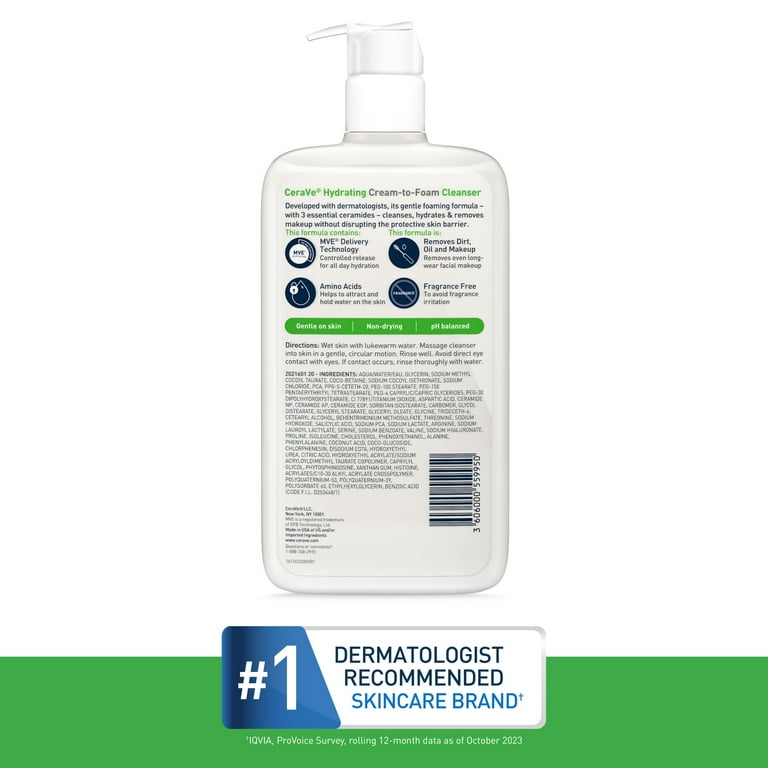 CeraVe Hydrating Cream-to-Foam Cleanser, Fragrance Free
