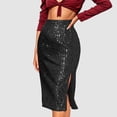 thumbnail image 5 of Women's Sequin Bodycon Pencil Skirt, High Slit with Zipper Detail, Glamorous Midi Skirt for Evening Parties or Night Out, Black - L, 5 of 7