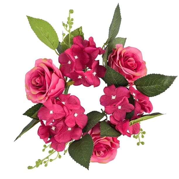 Anillos de velas navideñas, guirnalda navideña de 8 ", coronas pequeñas, candelabro de corona navideña para chimenea, velas cónicas para el hogar y la , Rosa oscuro Macarena Coronas de anillos con velas