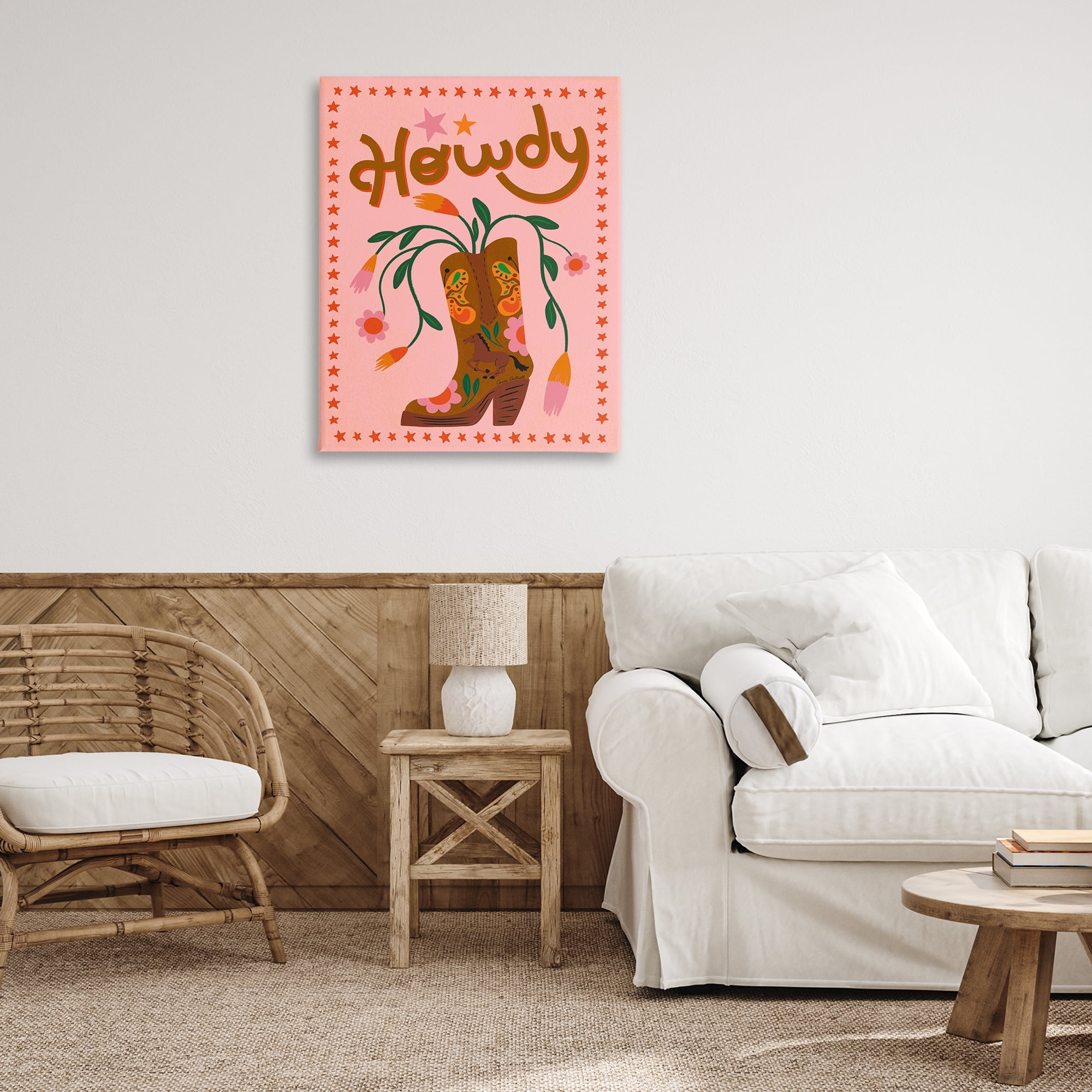 Stupell Industries Howdy Floral Cowgirl Boots Entertainment Painting Wrapped Canvas Art Print Wall Art, 30 x 40