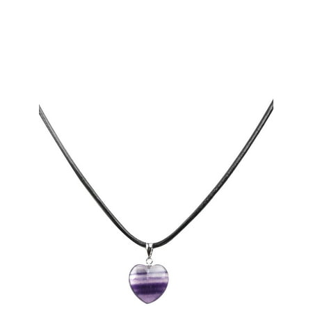 - Fashion Women Sterling Silver Fluorite Heart Shape Pendant Leather Cord Necklace