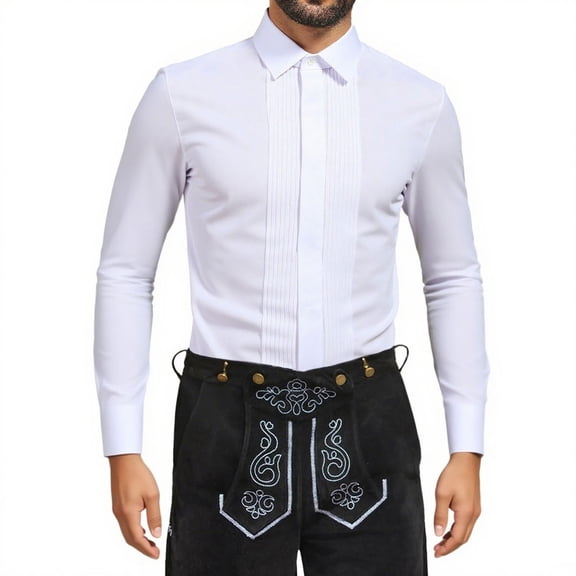QHFBli Mens Pleated Tuxedo Shirt Formal Shirt Long Sleeve Pleated Front Dress Shirt