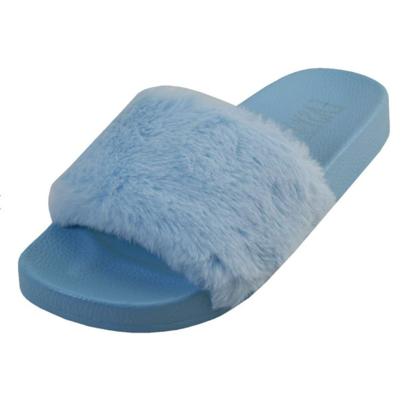 Womens Slippers with Faux Fur Flat Slides Size 6-11.