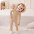 thumbnail image 5 of Nafuu Girls Bodysuits Solid Color Crew Neck Long Sleeve Soft Fiber Romper Outfit For Toddlers Everyday Party Wear With Matching Hat Onesies Girl,Khaki,12-18 Months, 5 of 9