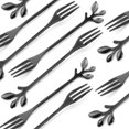 thumbnail image 3 of ORUYROP 10 Pcs Stainless Steel Black Leaf Creative Appetizer Cake Fruit Forks Set 4.7 Inches Tasting Dessert Forks Kitchen Accessory Wedding Party (Black-10Fork), 3 of 7