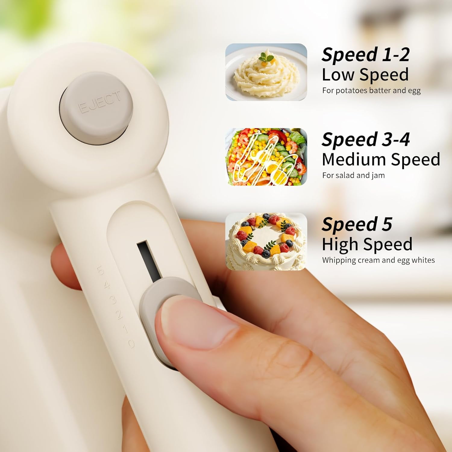 Hand Mixer, 5-Speed Mixer Electric Handheld with Turbo Ultra Power, 4 Stainless Steel Accessories Whipping Egg Cream, Small for Baking Cake, Christmas Gifts Women (White)