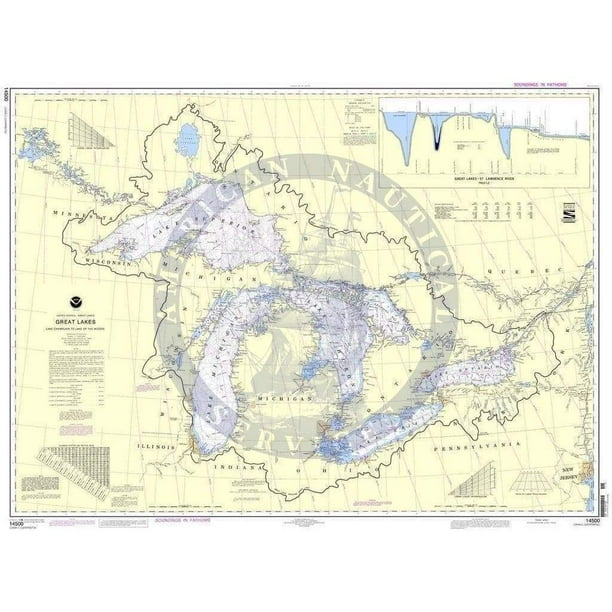 NOAA Nautical Chart 14500 Great Lakes, Lake Champlain to Lake of the Woods