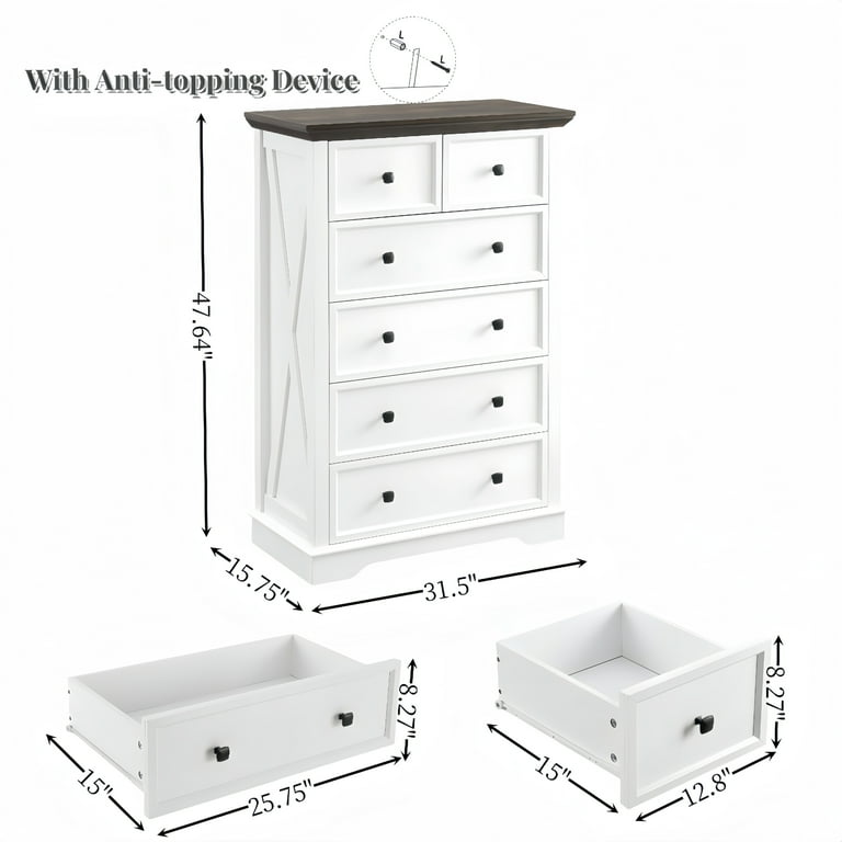 48 long by 32 high dresser near me long beach TrumanPick 6 Drawer Dresser 48" Tall Chest of Drawers Wood Dresser for Bedroom Living Room 32"W x 16"D, White