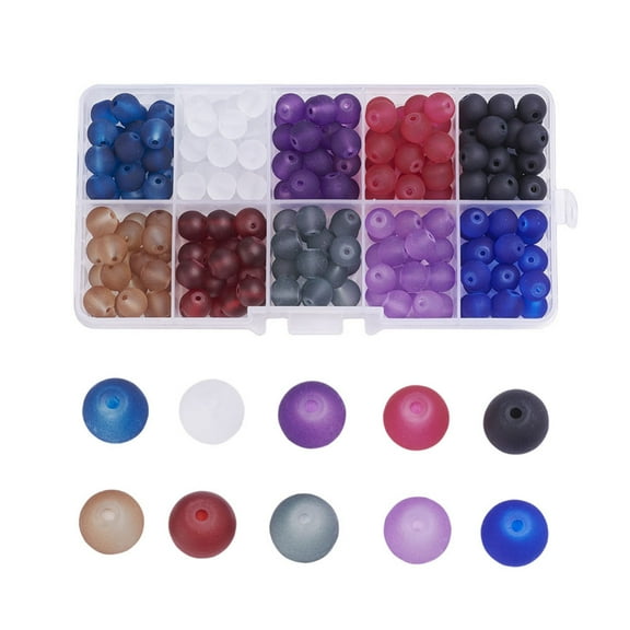 Transparent Glass Beads Frosted Round Mixed color 8mm Hole: 1.3~1.6mm 200~205pcs/box