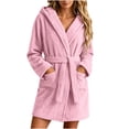 thumbnail image 2 of NominalSnug Women Hooded Fuzzy Fleece Robe Short Plush Robes for Womens with Hood Soft Warm Bathrobe with Belt, 2 of 8