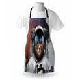 thumbnail image 3 of Space Cat Apron Street Art Grunge Backdrop with Cosmonaut Cat in Space Suit Image, Unisex Kitchen Bib Apron with Adjustable Neck for Cooking Baking Gardening, White Purple and Orange, by Ambesonne, 3 of 3