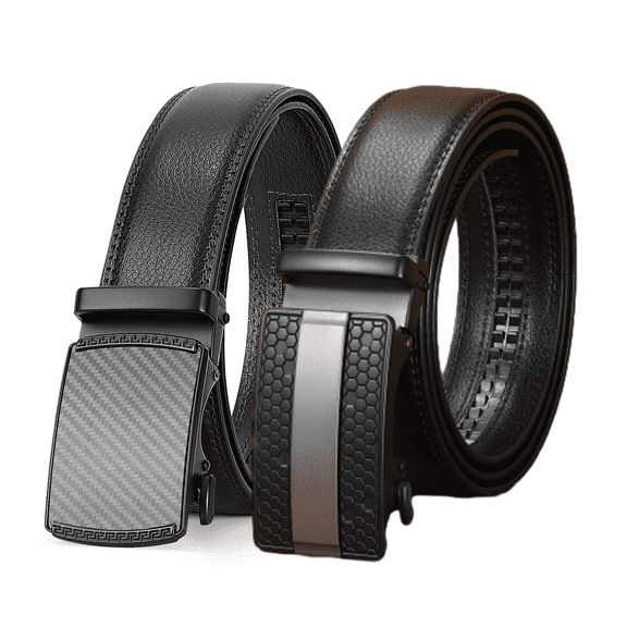 Vlokii 2pcs Belt for Men Genuine Leather Ratchet Men Belt with Automatic Click Buckle Dress Belt