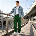thumbnail image 5 of Hsovts Men's Heavyweight Fleece Cargo Sweatpants Loose Fit Open Bottom Cargo Pants Size S-5XL Dark Green L, 5 of 8