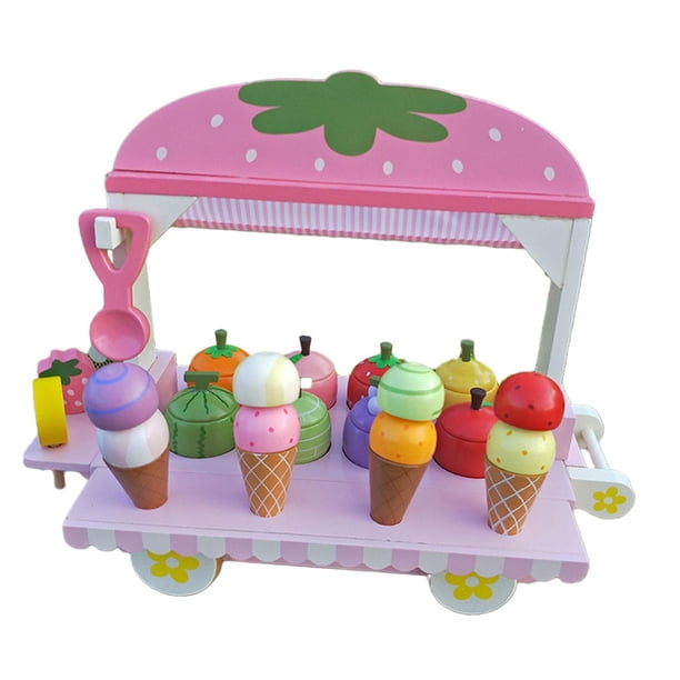 Carrito de helado de madera, juguete de simulación de helado Montessori, juego de mostrador de helado, comida de imitación, juguetes para niños,