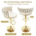 thumbnail image 3 of Luonavei Modern Gold Velvet Bar Stools - Set of 3 Counter Height Barstools with Swivel, Adjustable Height, and Backs. Stylish Metal Tall Kitchen Bar Chairs for Home, Bar, Island (Beige, 3pcs), 3 of 5