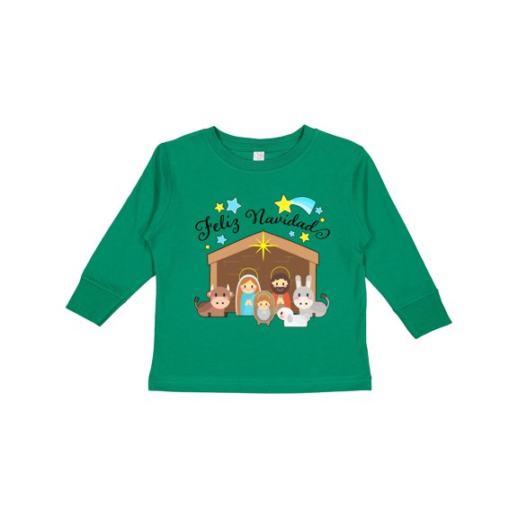 Inktastic Feliz Navidad Cute Nativity Scene Boys or Girls Long Sleeve Toddler T-Shirt