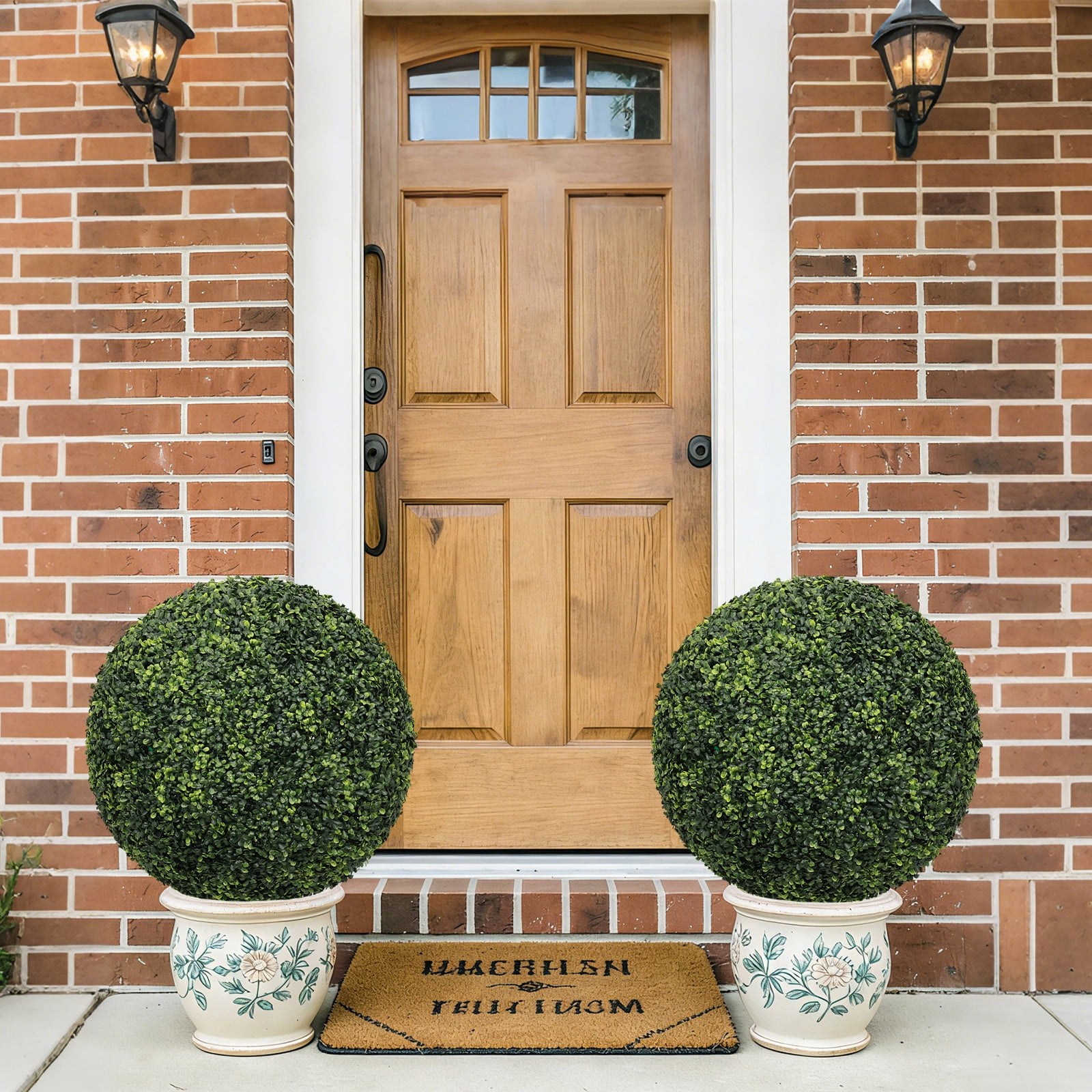 Artificial Topiary Balls, 22.4 Inch Faux Boxwood Decorative Green Spheres for Garden Front Porch Yard Patio, Green