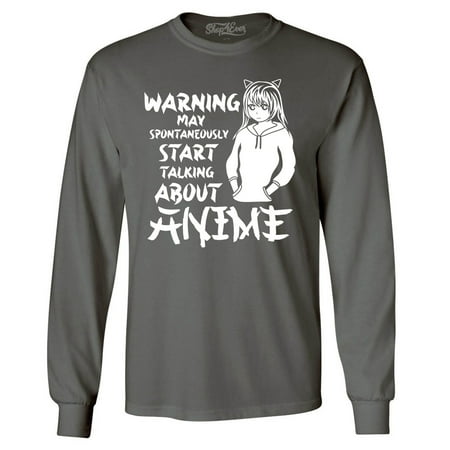 Shop4Ever Men's Warning May Start Spontaneously Talking About Anime Long Sleeve Shirt XXX-Large Charcoal