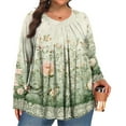 thumbnail image 2 of TQWQT Womens Plus Size Fall Tops Cute Plus Size Womens Boho Tops V Neck Floral Print Long Sleeves Tee Dressy Casual Blouses Loose Fit Clothes for Women Light Green 4XL, 2 of 5