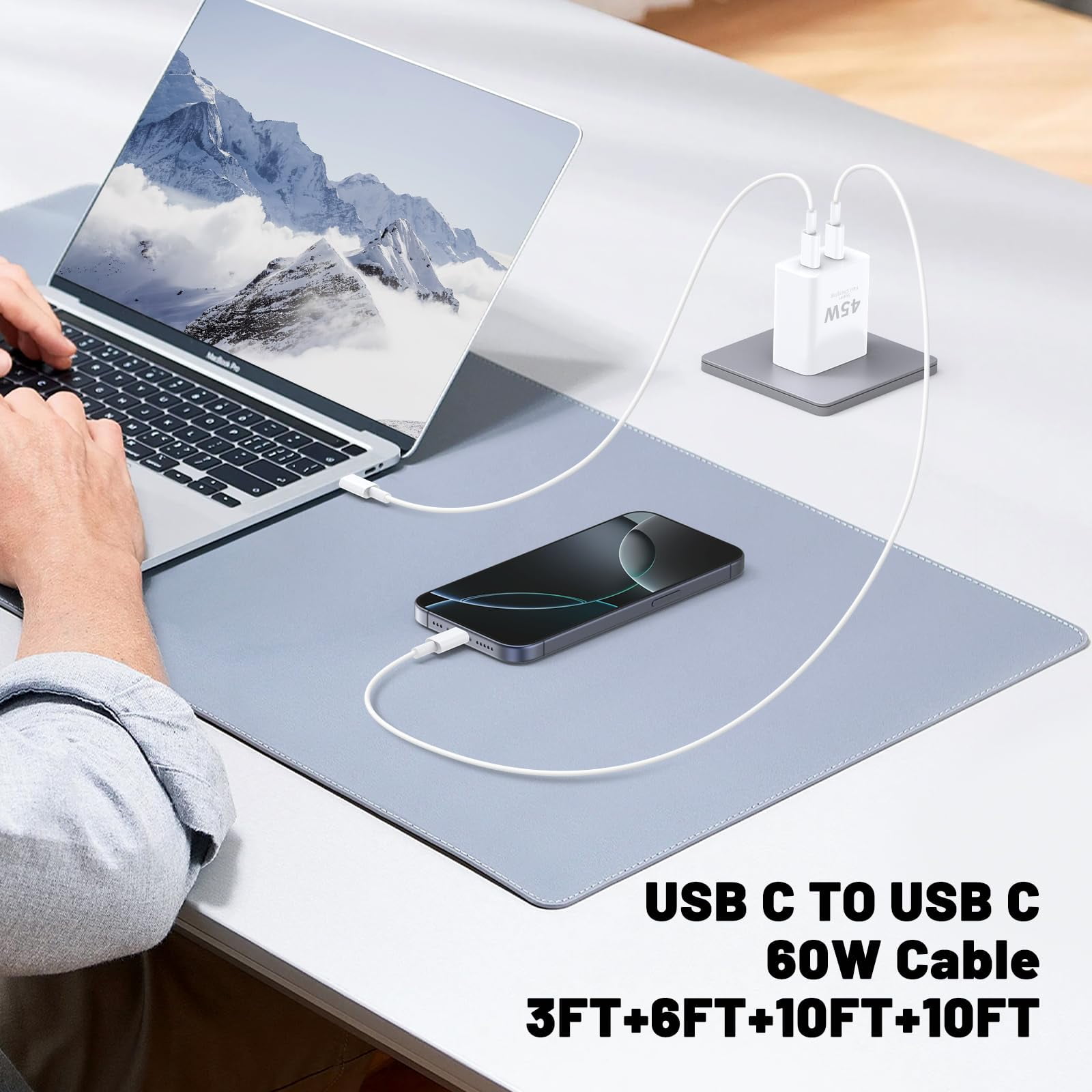 45W Dual Port USB C Fast Charger Block [2-Pack] with 3/6/10/10FT 60W USB C to C Cables, PD 3.0 Super Fast Charging Wall Charger for Samsung Galaxy S26 /S25 Ultra/S24+/S23
