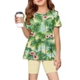 thumbnail image 2 of Grblisyd Girls Hawaiian Outfits Tops + Elastic Waist Shorts Clothing Sets Summer Clothes 1-13 Years, 2 of 6