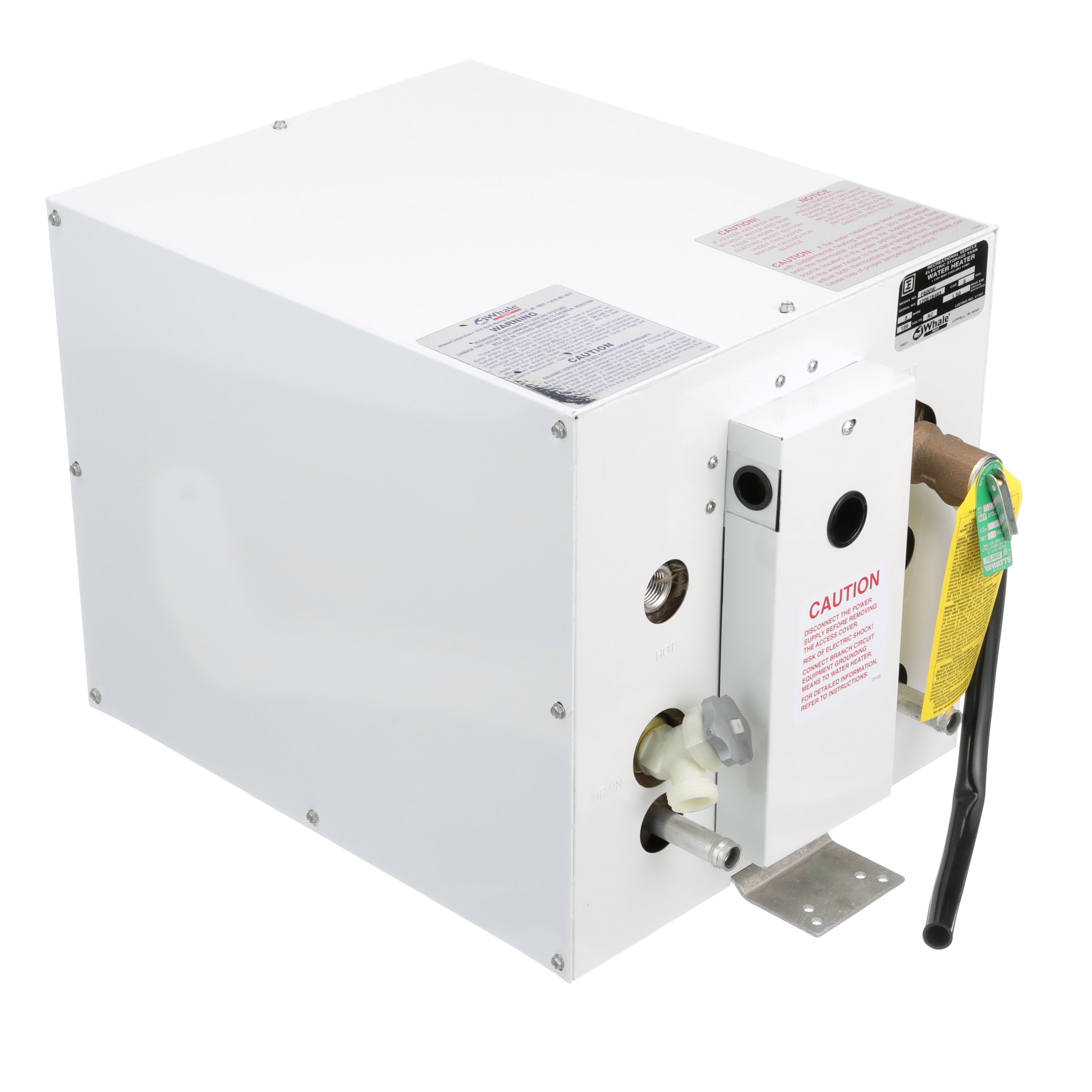 Whale F600W Water Heater, 6 Gallon Capacity, 120V, 1500W, Measures 13 inches W x 19 inches D x 13 inches H