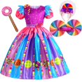 thumbnail image 1 of Rianbow Lollipop Candy disfraz niñas princesa vestido cumpleaños carnaval fiesta Cosplay disfraz niños Purim ropa con diadema (8-10T) Gao Jinjia LED, 1 of 2