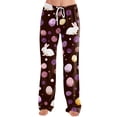 thumbnail image 5 of Easter Pajamas Pants Men Wide Leg Drawstring Trendy Sleepwear Cute Bunny Print Soft Stretch Waist Pants (Coffee,2XL), 5 of 5