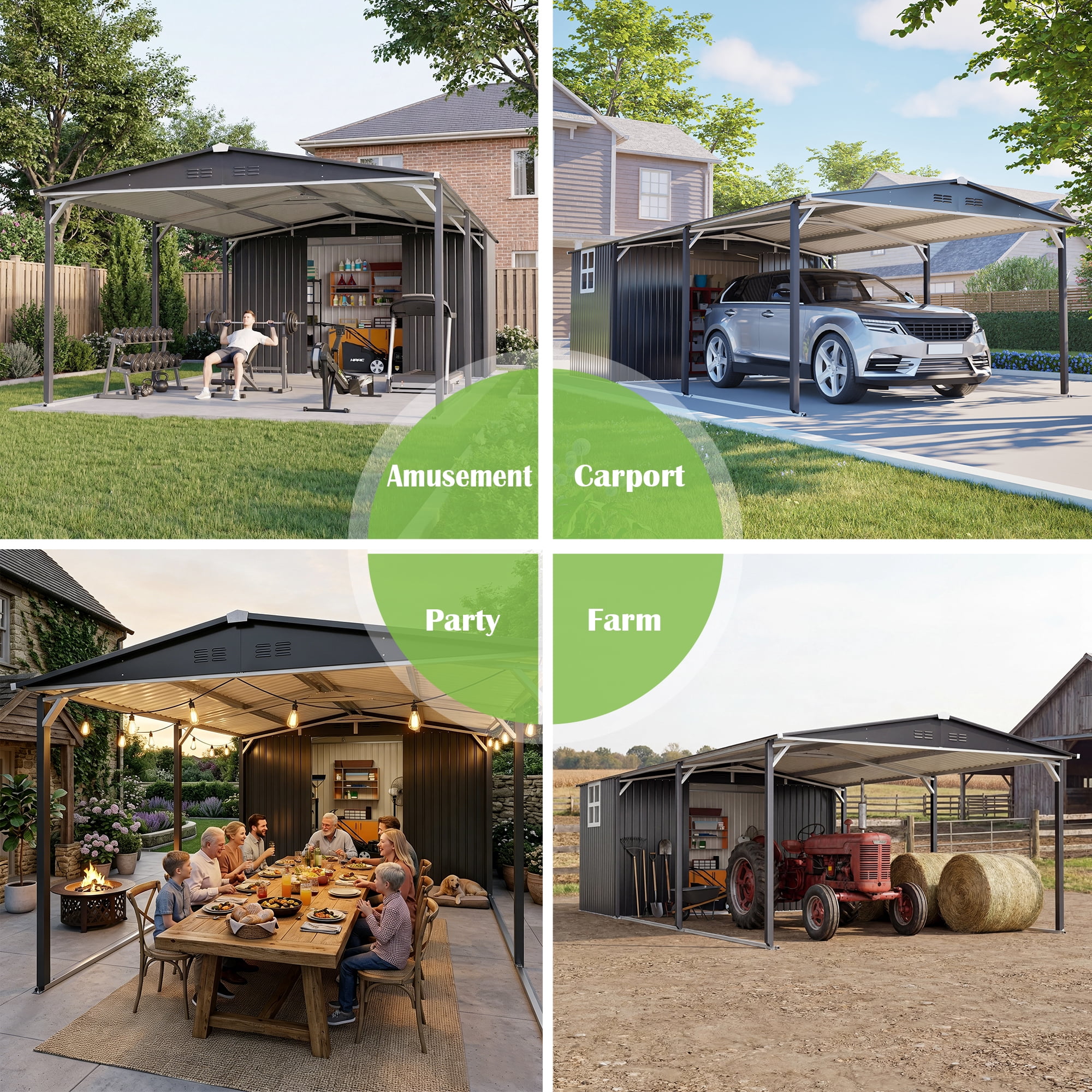 RocVanc 12' x 23' Heavy Duty Metal Carport & Outdoor Storage Shed, 2-in-1 Combo Garage with Sliding Door, Window and Air Vents, Gray