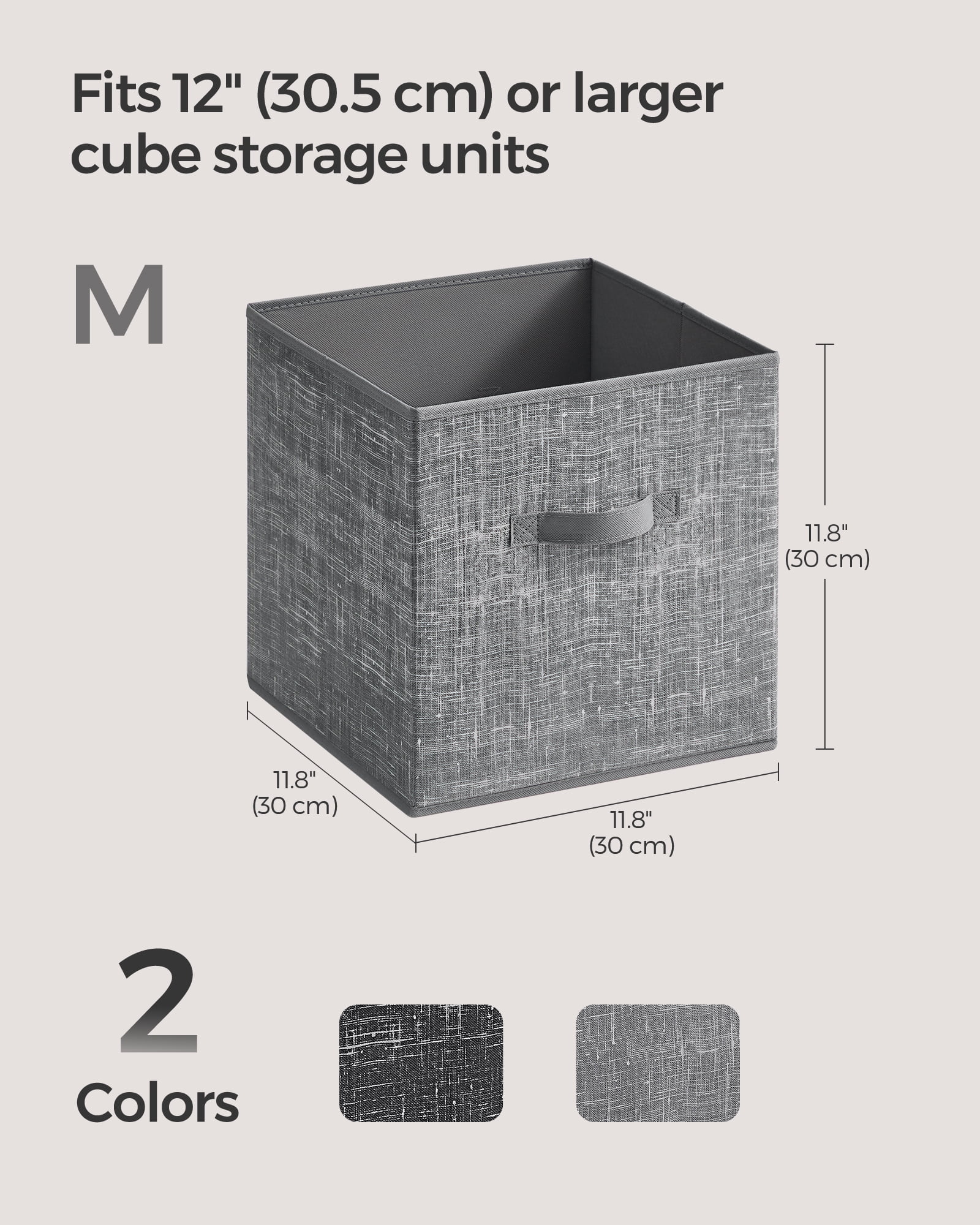 SONGMICS 8 Storage Cubes, 11.8" Non-Woven Fabric Bins with Double Handles Closet Organizers for Bedroom Living Room Cattail Gray