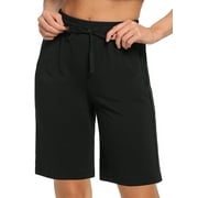 Cadmus Women's 9'' Bermuda Shorts Casual Loose Comfy Drawstring Athletic Shorts with Pockets,Black,X-Large
