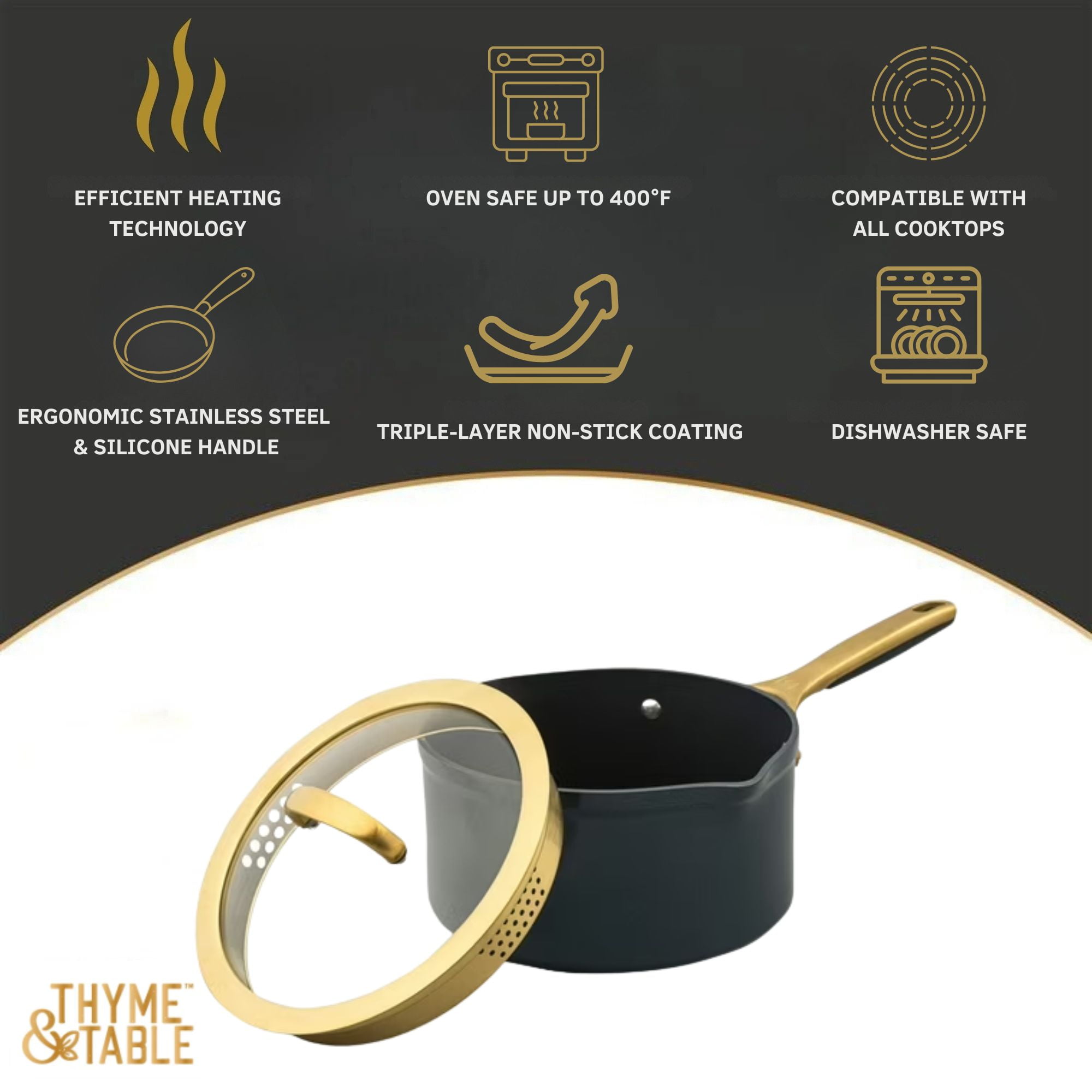 Thyme & Table 3.5 QT Non-Stick Supreme Collection Saucepan - Atlantic Blue