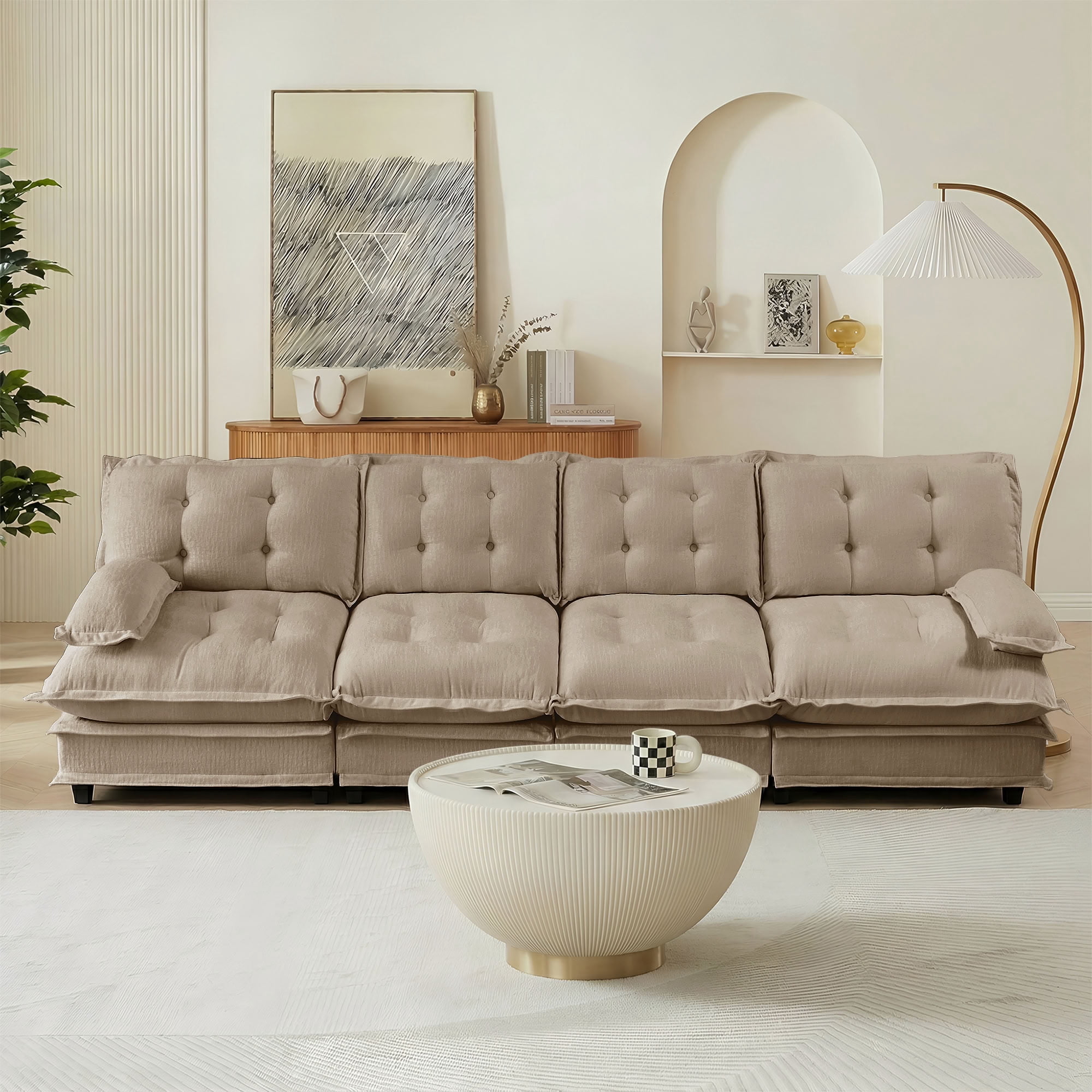 MAYEERTY 138 Inch Cloud Sectional Sofa, 4-Seater Chenille Modular Couch, Solid Wood & Metal Frame for Living Room Home Apartment
