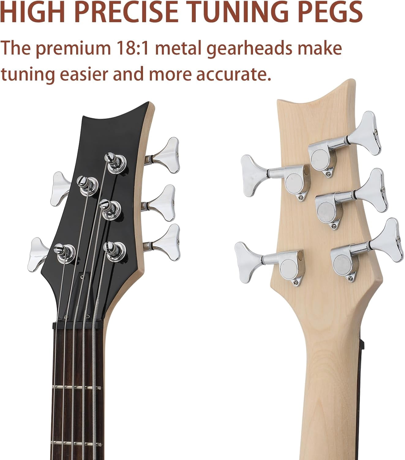 HarmonyStrings 5 String Electric Bass Guitar, Full Size Standard Right Handed Rosewood Fretboard Bass Kit with Gig Bag Strap Cable Wrench Tool Upgraded Natural