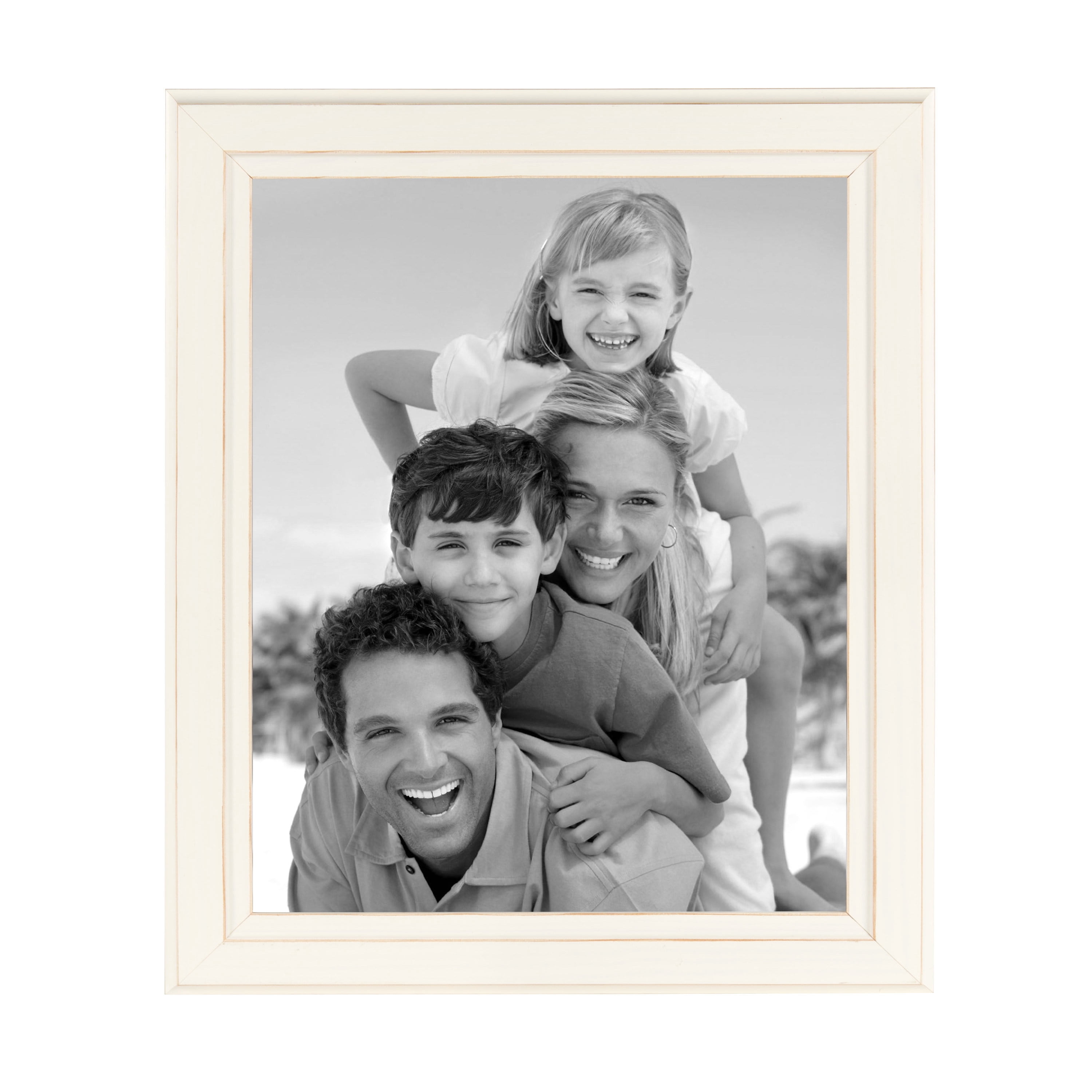 DesignOvation Kieva Solid Wood Picture Frame, Distressed Soft White 8x10, Pack of 6