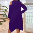 thumbnail image 4 of Plus Size Women's Solid Dress Off The Shoulder Long Sleeve Asymmetrical Hem Mini Dress Purple XL, 4 of 9