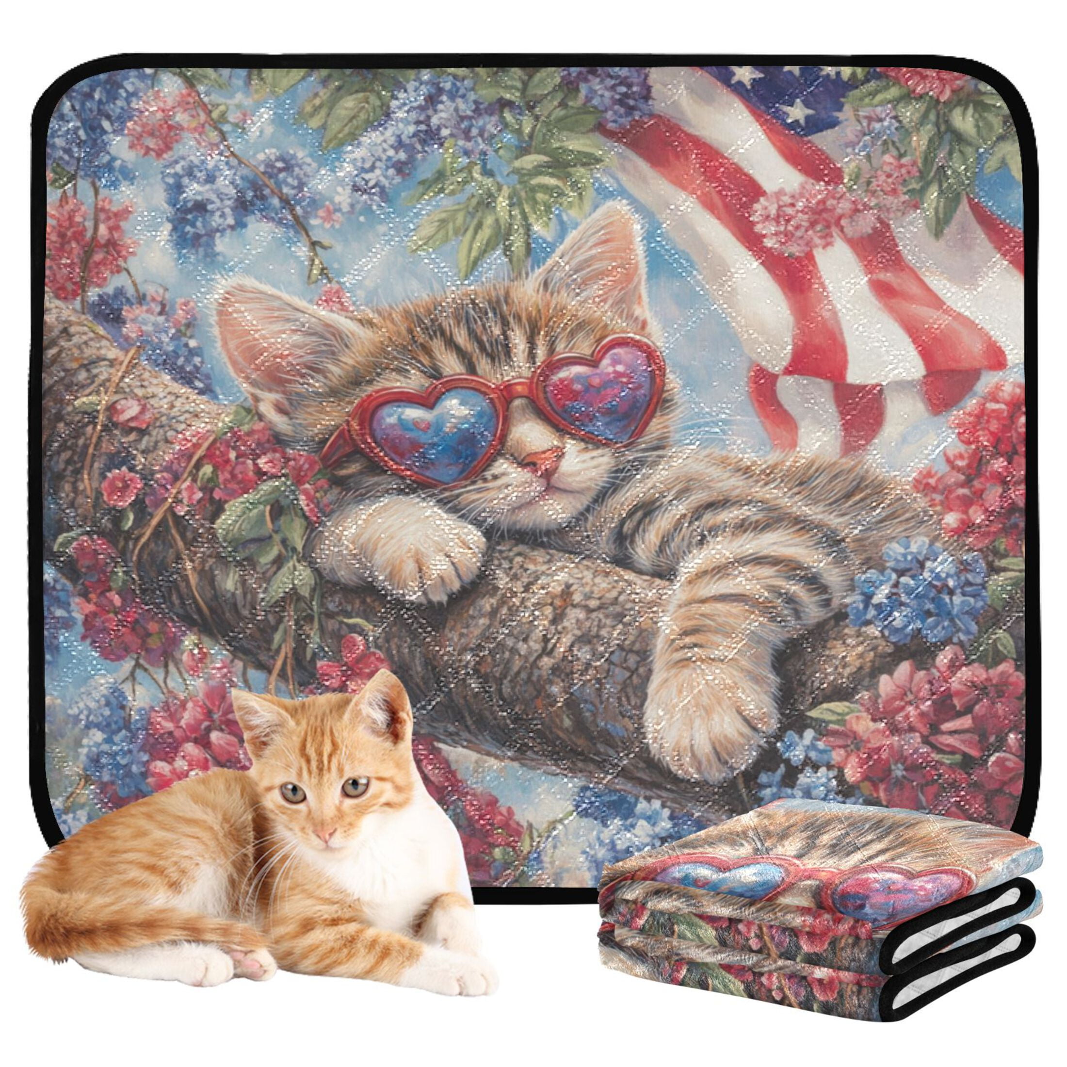 Qxltty 4th Of July Cat Cat litter Pads Pet Set of 2 Diaper Mats Center Anti-leakage Layer Absorbent Soft and Comfortable