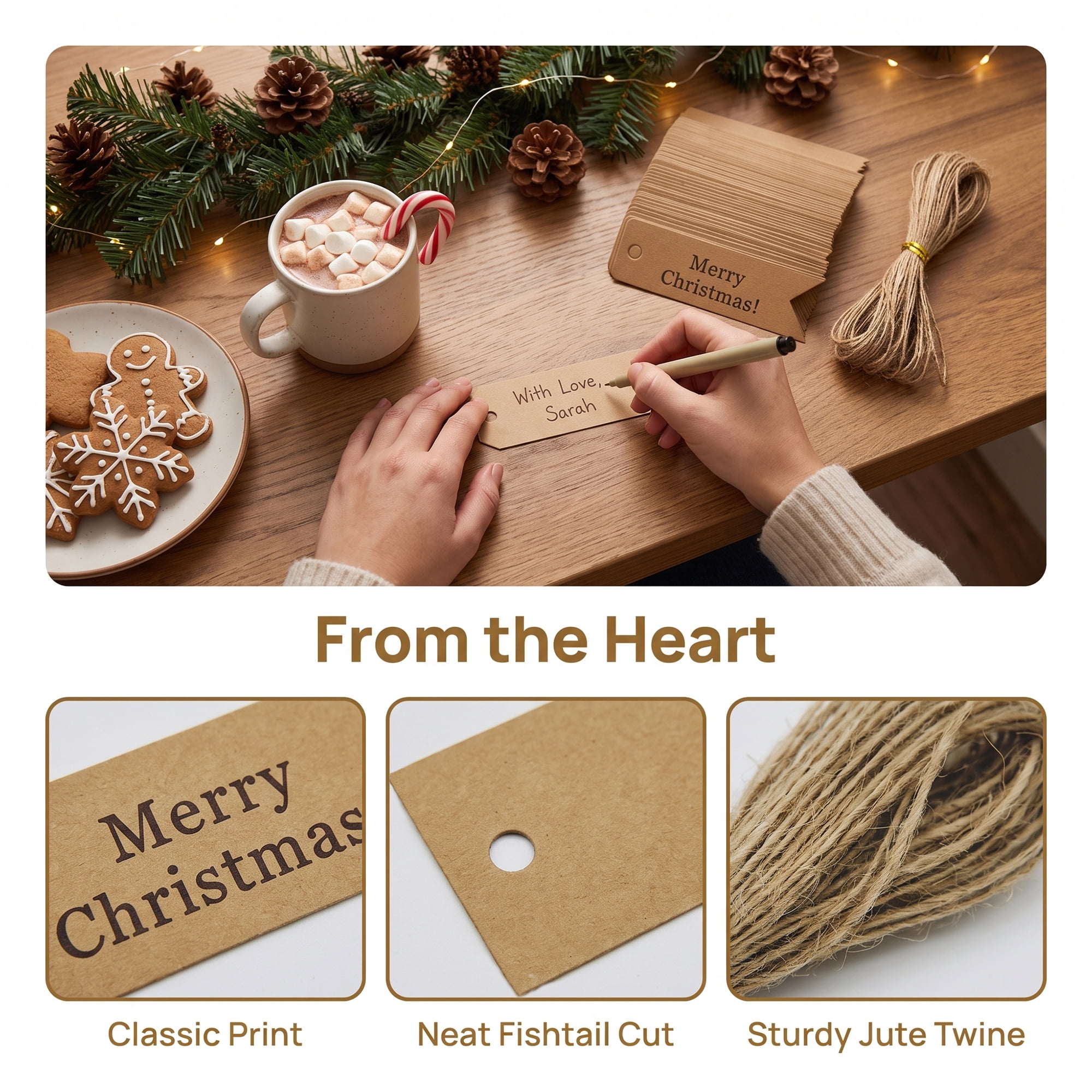 Unique Bargains Gift Tags with Natural Twine for All Occasions 0.8" x 2.8" Brown Christmas