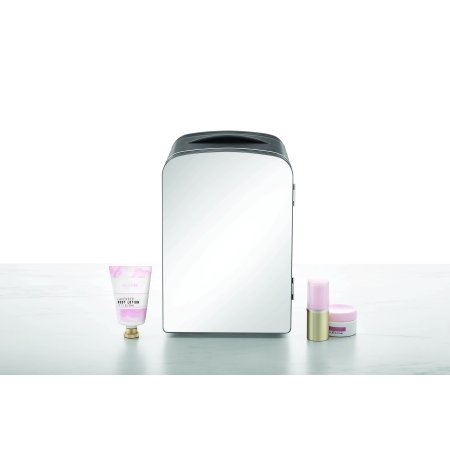 Chefman Portable Mirrored Beauty Mini Fridge, Skincare, Makeup, 4L Capacity, Black