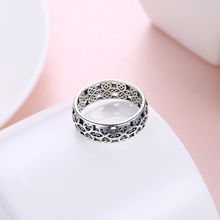 Tia Wedding Band Ring Heart Blue Cz Sterling Silver Womens