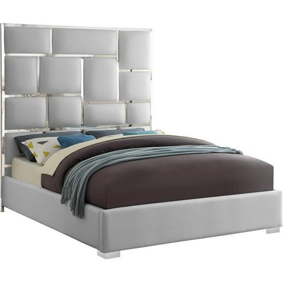 Trent Home Contemporary Solid Wood and Faux Leather Queen Bed in White
