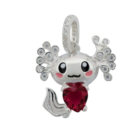 Collar con Dije de Ajolote Corazón Rojo 100% Plata Fina .925
