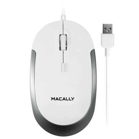 Macally Silent USB Mouse Wired for Apple Mac or Windows PC Laptop/Desktop Computer | Slim & Compact Mice Design with Optical Sensor and DPI Switch 800/1200/1600/2400 | Small for Easy Travel