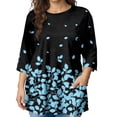 thumbnail image 2 of MLQIDK Womens Tops Plus Size 4x-5x Sexy V Neck T Shirts Floral Graphic T-Shirt 3/4 Sleeve Tunics Shirts Large Casual Tunics Blouses Cyan 3XL, 2 of 6
