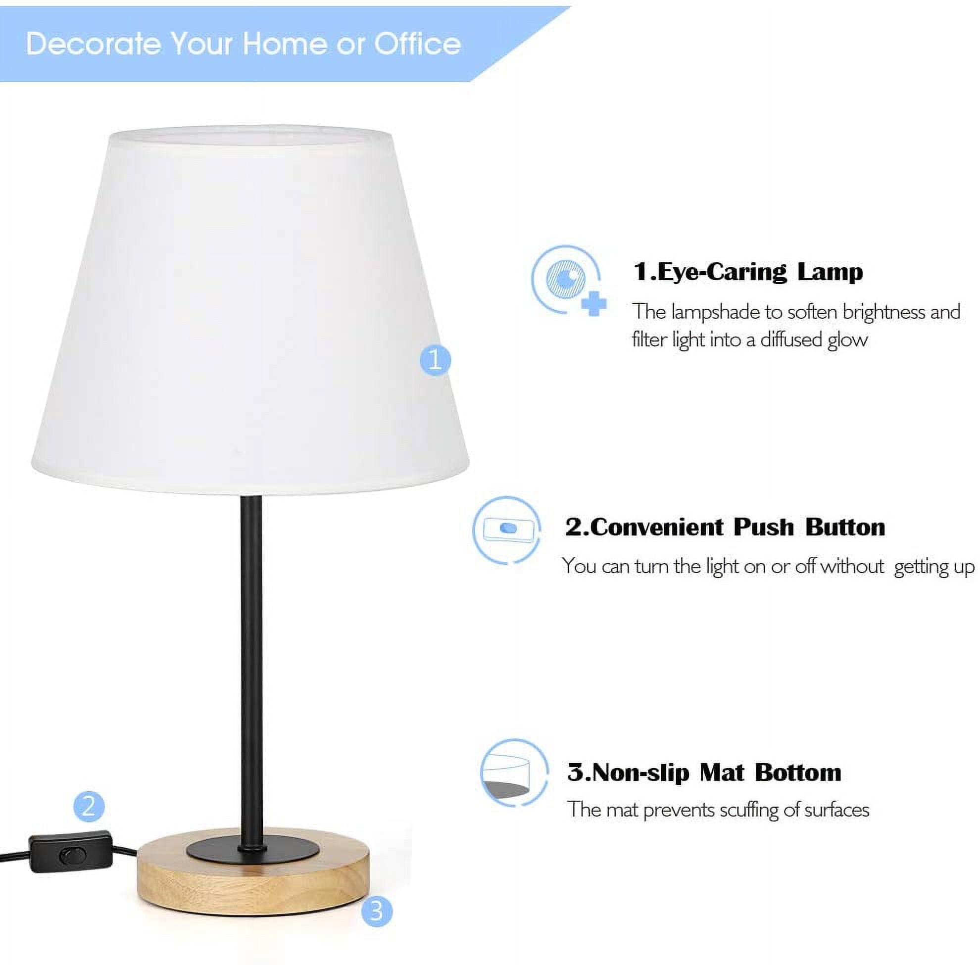 Haitral Modern 15.4" 2-Lights Bedside Lamp Sets with Cylinder Fabric Shade, Black, 2-Pieces