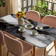 thumbnail image 3 of Black Grey Marble Table Cloths for 3 Foot Rectangle Tables, Modern Gradient Abstract Aesthetic Patio Waterproof Elastic Fitted Tablecloths, Washable Rectangular Table Cover for Camping, 3 of 8