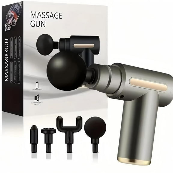 Fascia Gun - Muscle Massage Gun - Handheld Deep Tissue Massager - Percussion Chiropractic Massager with 6 Adjustable Speeds and 4 Heads for Athletes to Relief Pain and Relax (Grey)