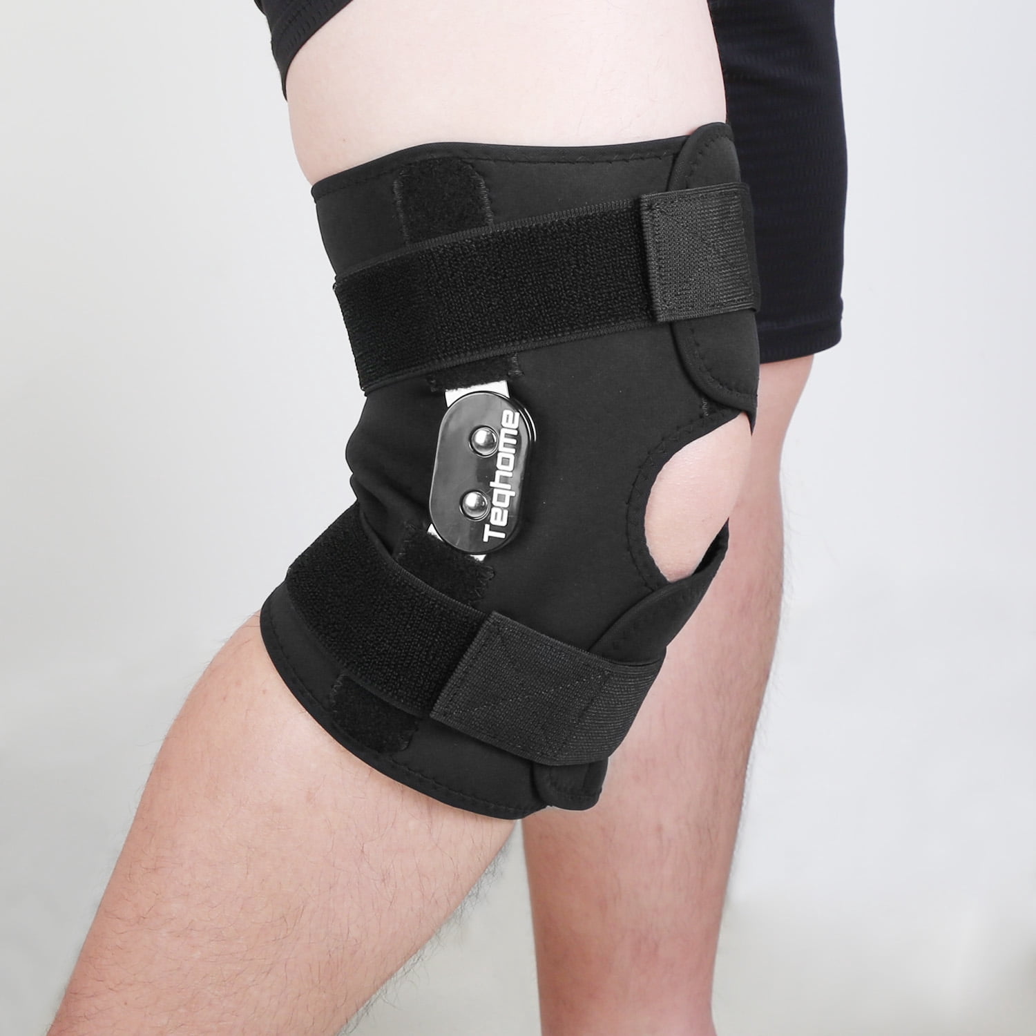 Hinged Knee Brace for Knee Protect Teqhome Knee Support with Side Stabilizers for Men and Women Patella Knee Brace for Running Working Recovery of Injured Knee Black (2XL)