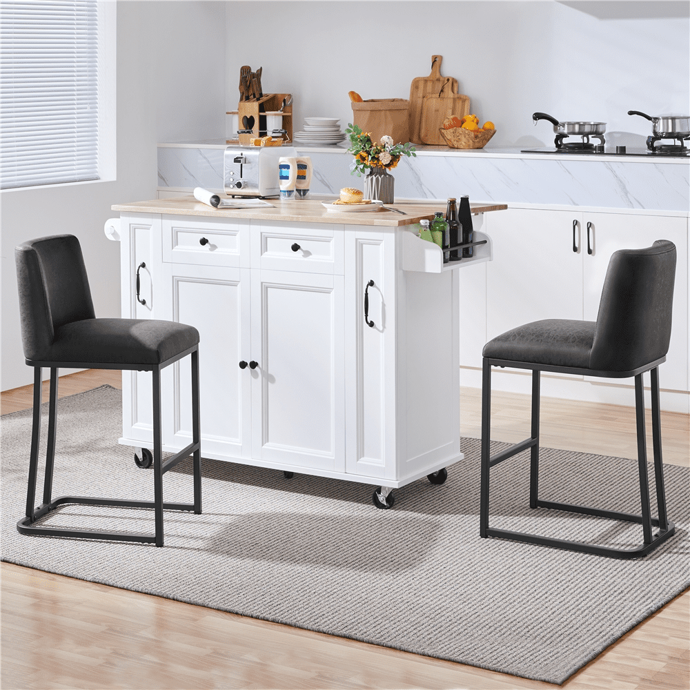 Alden Design 24.5″ Modern Upholstered Counter Height Bar Stools for Kitchen Dining, Black